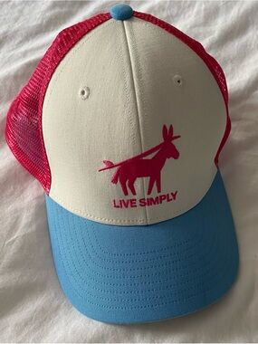 Patagonia Cap Youth OS Burrow Pink Blue Logo Snap Back Trucker Hat “Live Simply”